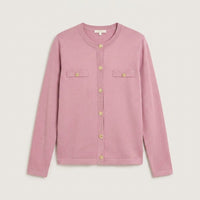 Cardigan Escote Redondo con Bolsillos Falsos Rosado en plano