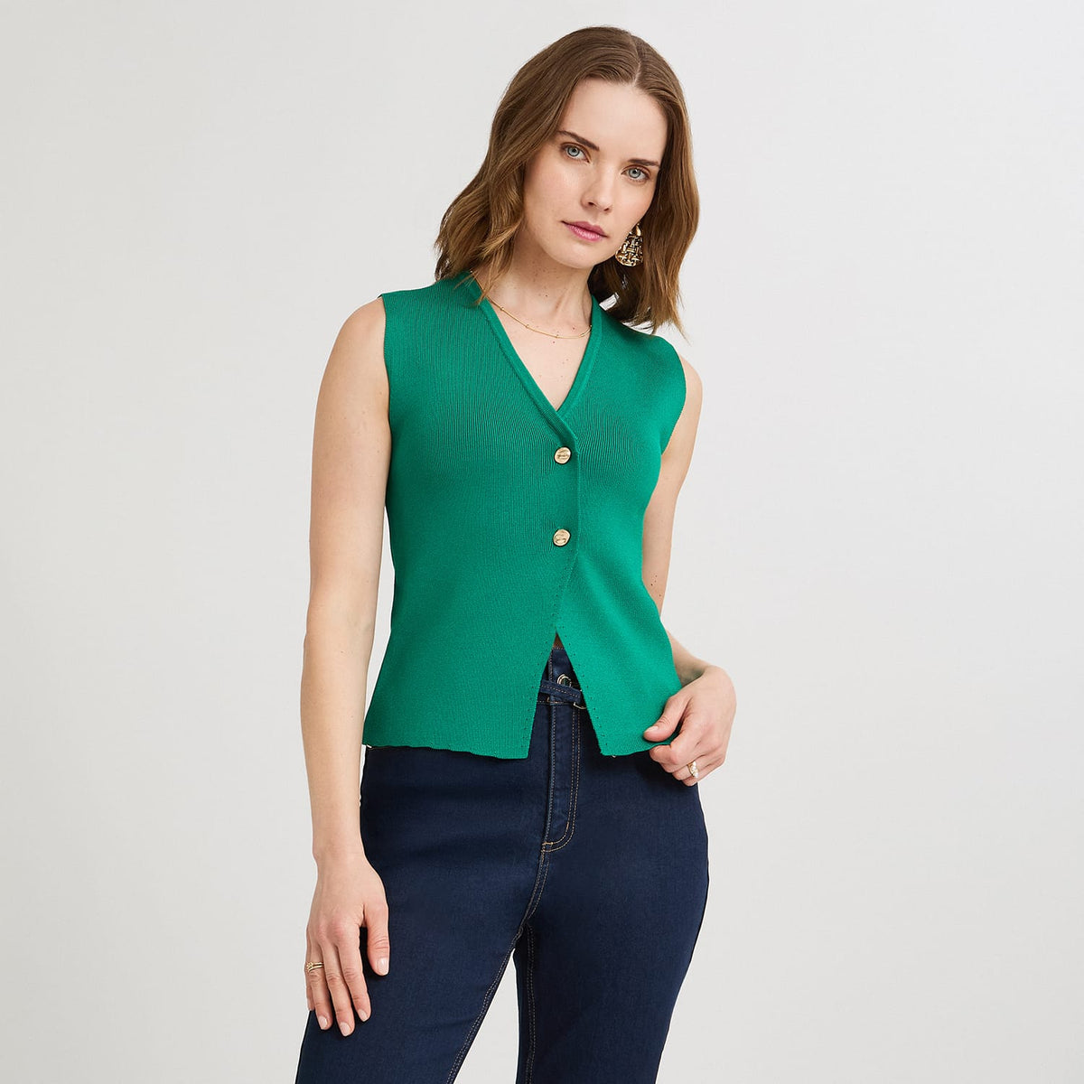 Cardigan sin Mangas Escote V Verde
