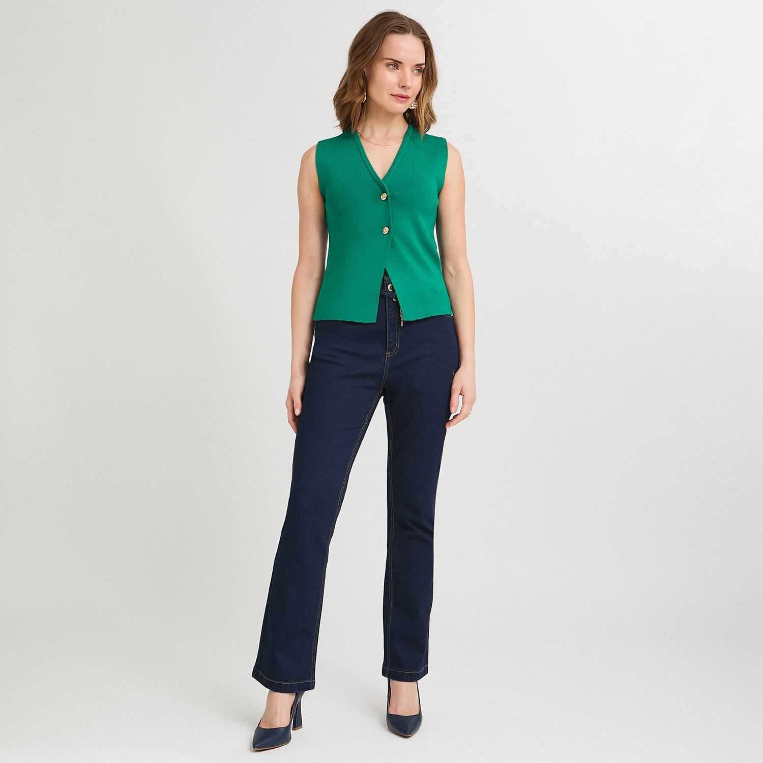 Cardigan sin Mangas Escote V Verde