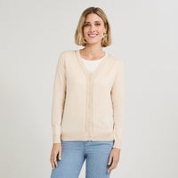 Cardigan con Aplicación de Strass Beige