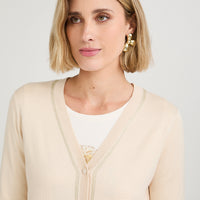 Cardigan con Aplicación de Strass Beige