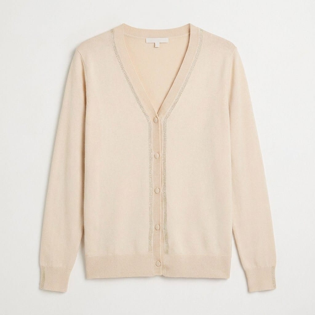 Cárdigan con Aplicación de Strass Beige en plano