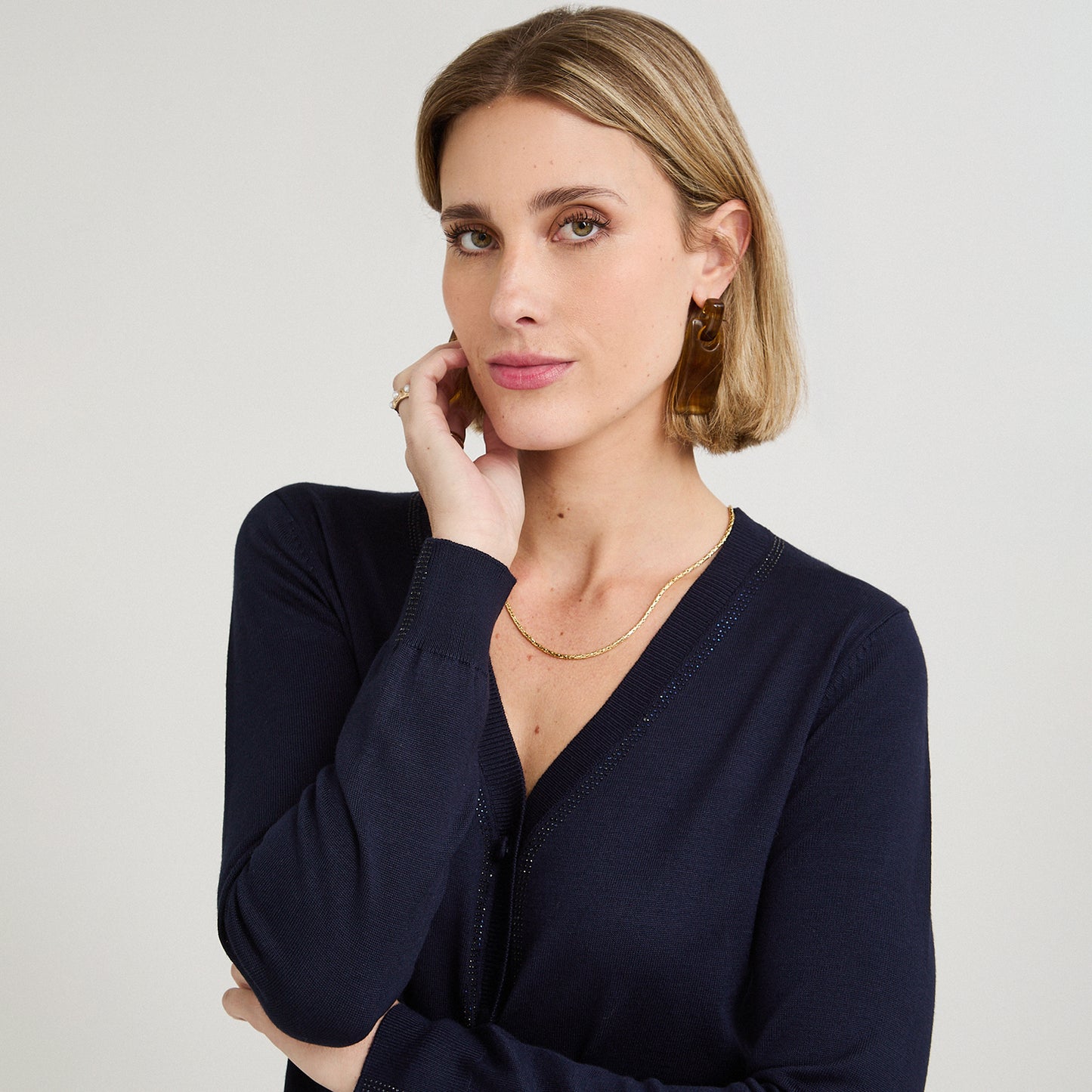 Cardigan con Aplicación de Strass Azul