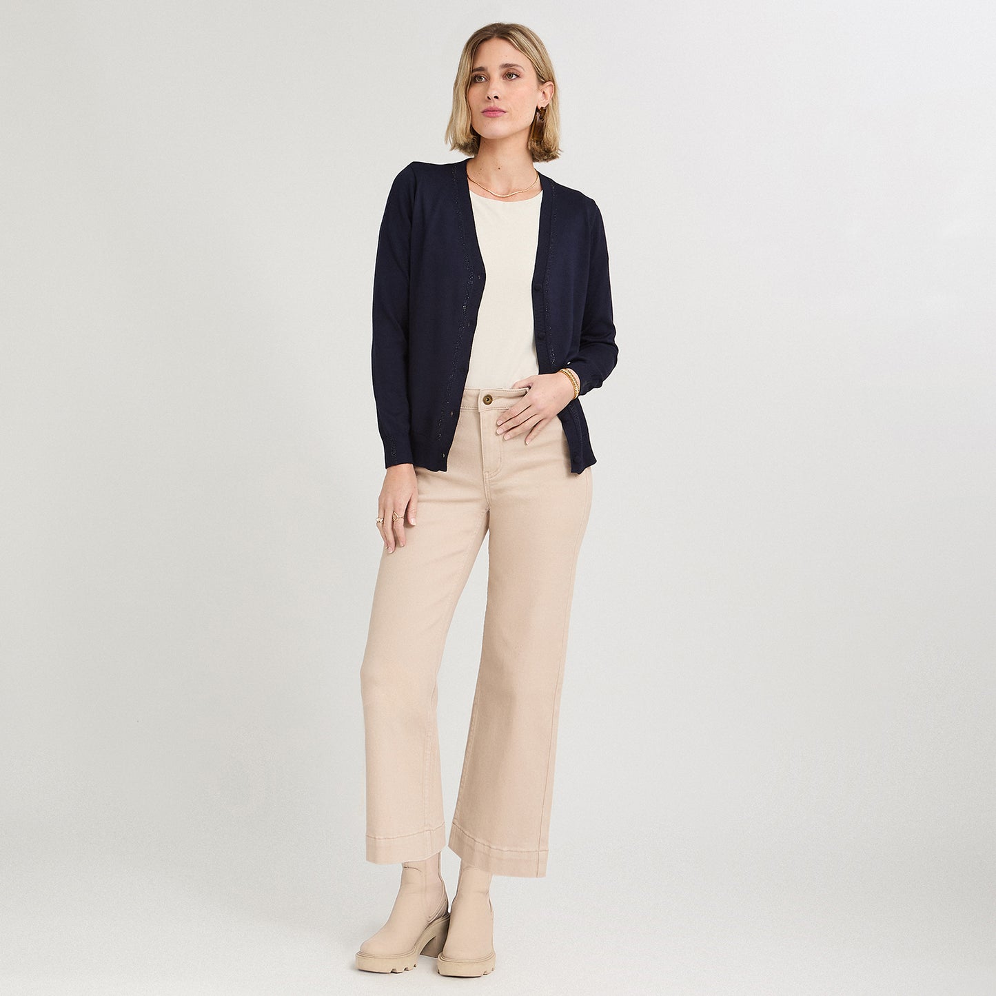 Cardigan con Aplicación de Strass Azul