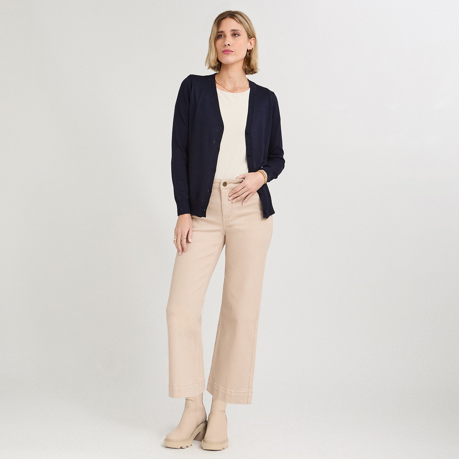 Cardigan con Aplicación de Strass Azul