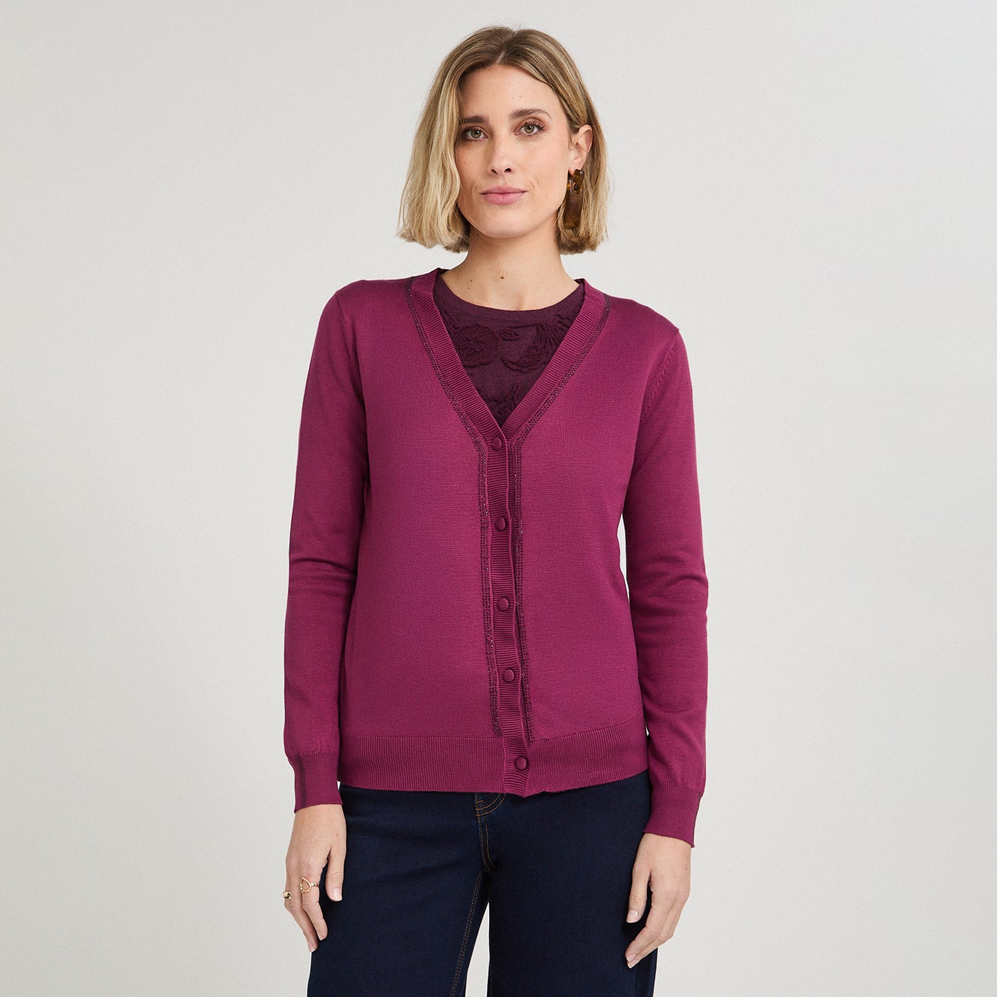 Cardigan con Aplicación de Strass Morado