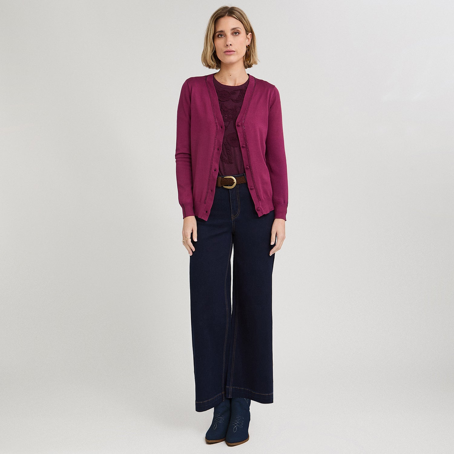 Cardigan con Aplicación de Strass Morado