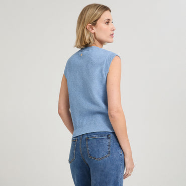 Cardigan sin Mangas Escote Redondo Celeste