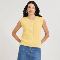 Cardigan sin Mangas Escote Redondo Amarillo