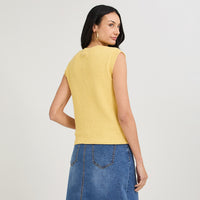 Cardigan sin Mangas Escote Redondo Amarillo