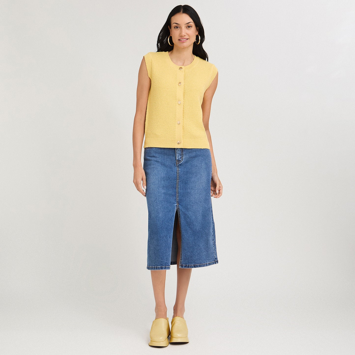 Cardigan sin Mangas Escote Redondo Amarillo