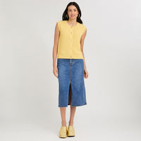 Cardigan sin Mangas Escote Redondo Amarillo