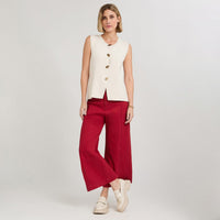 Cardigan sin Mangas con Botones Diseño Crudo