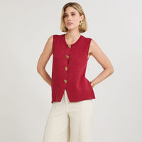 Cardigan sin Mangas con Botones Diseño Rojo