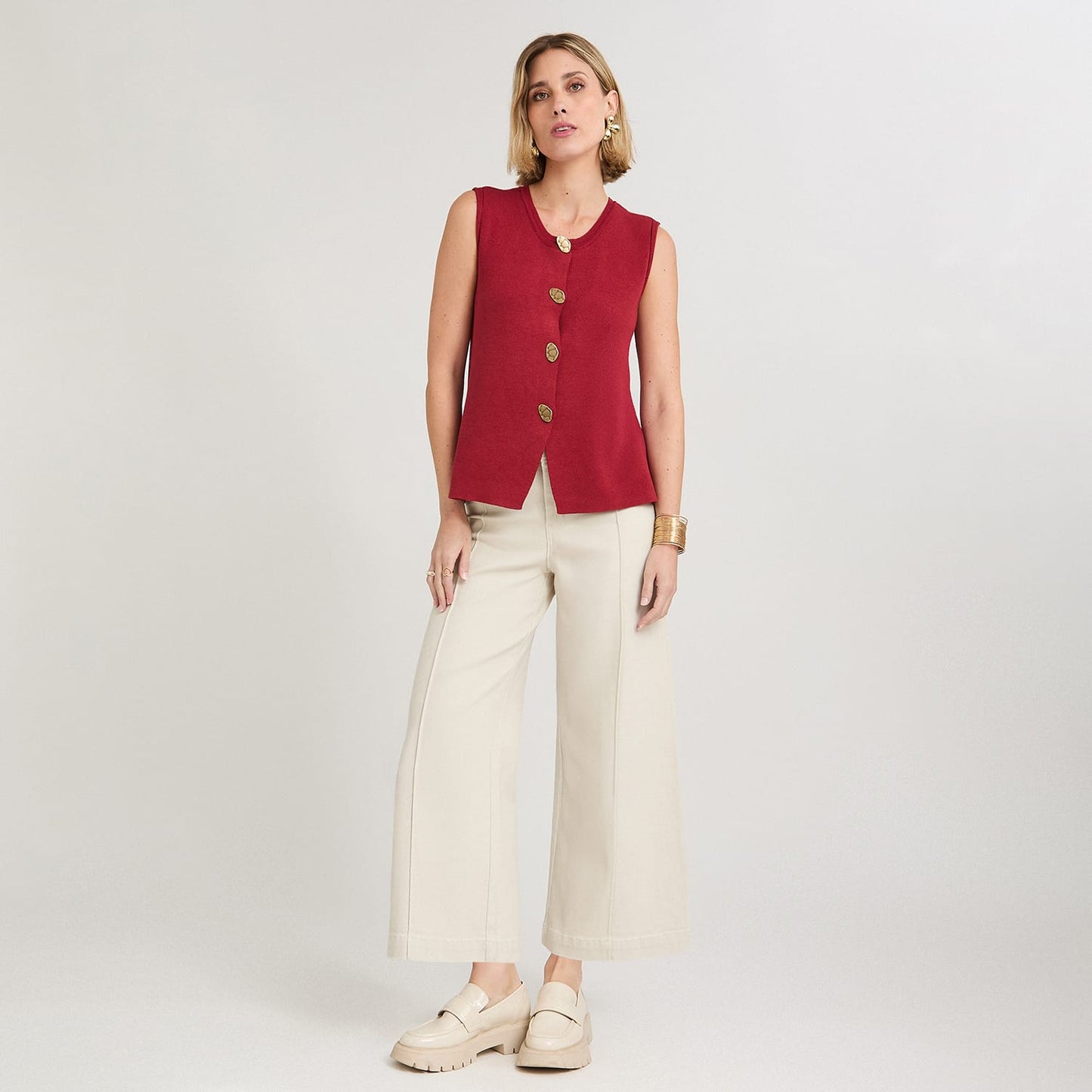 Cardigan sin Mangas con Botones Diseño Rojo