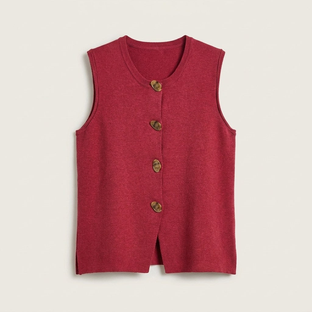 Cárdigan sin Mangas con Botones Diseño Rojo en plano