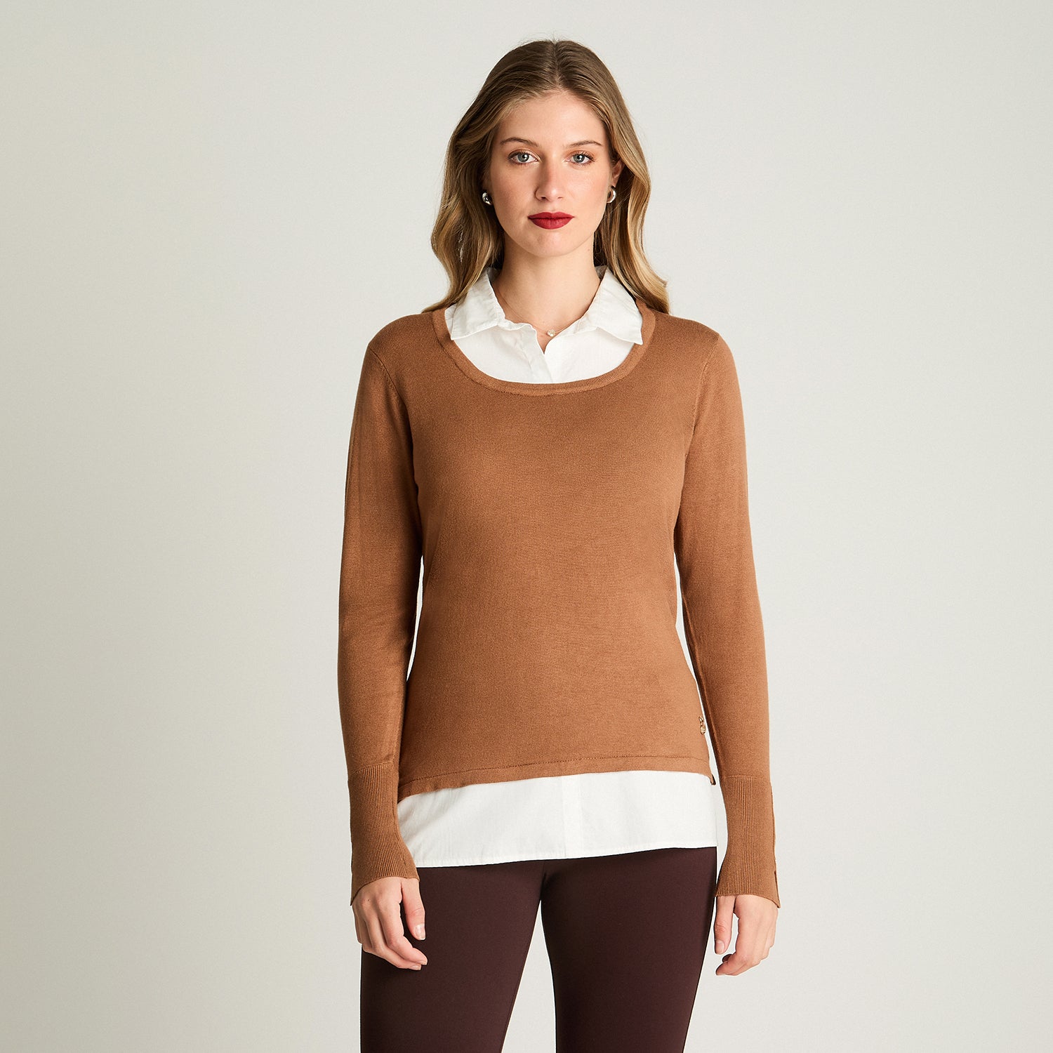 Sweater Twin Set Camisero Camel Lorenzo Di Pontti