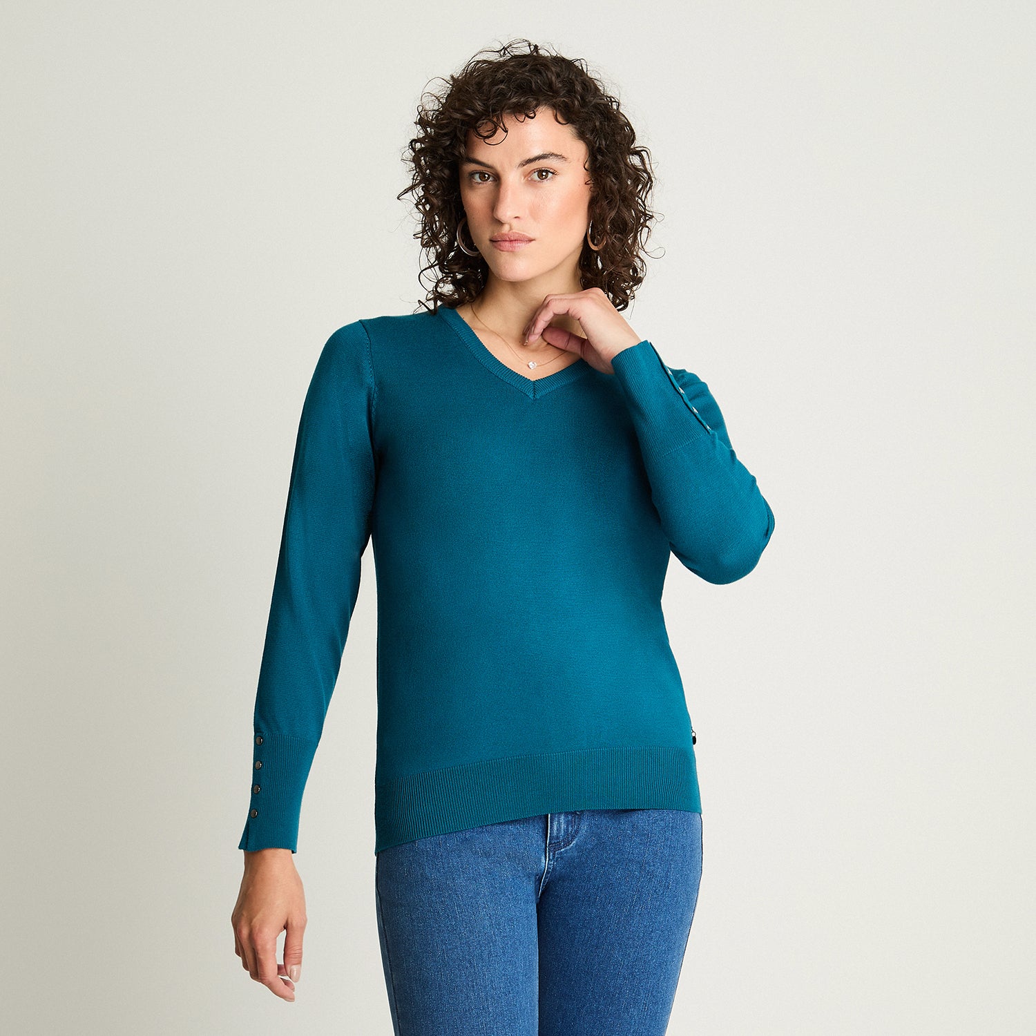 Sweater Escote V Petróleo Lorenzo Di Pontti