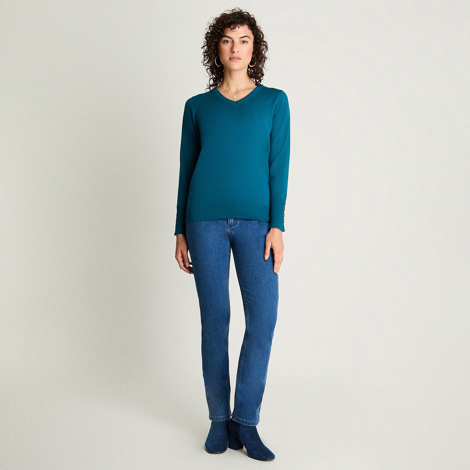 Sweater Escote V Petróleo Lorenzo Di Pontti