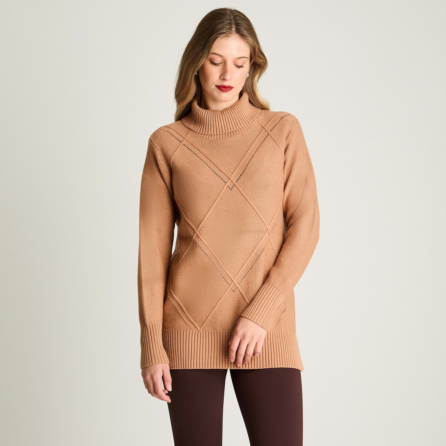 Sweater Manga Larga Cuello Alto Camel Lorenzo Di Pontti
