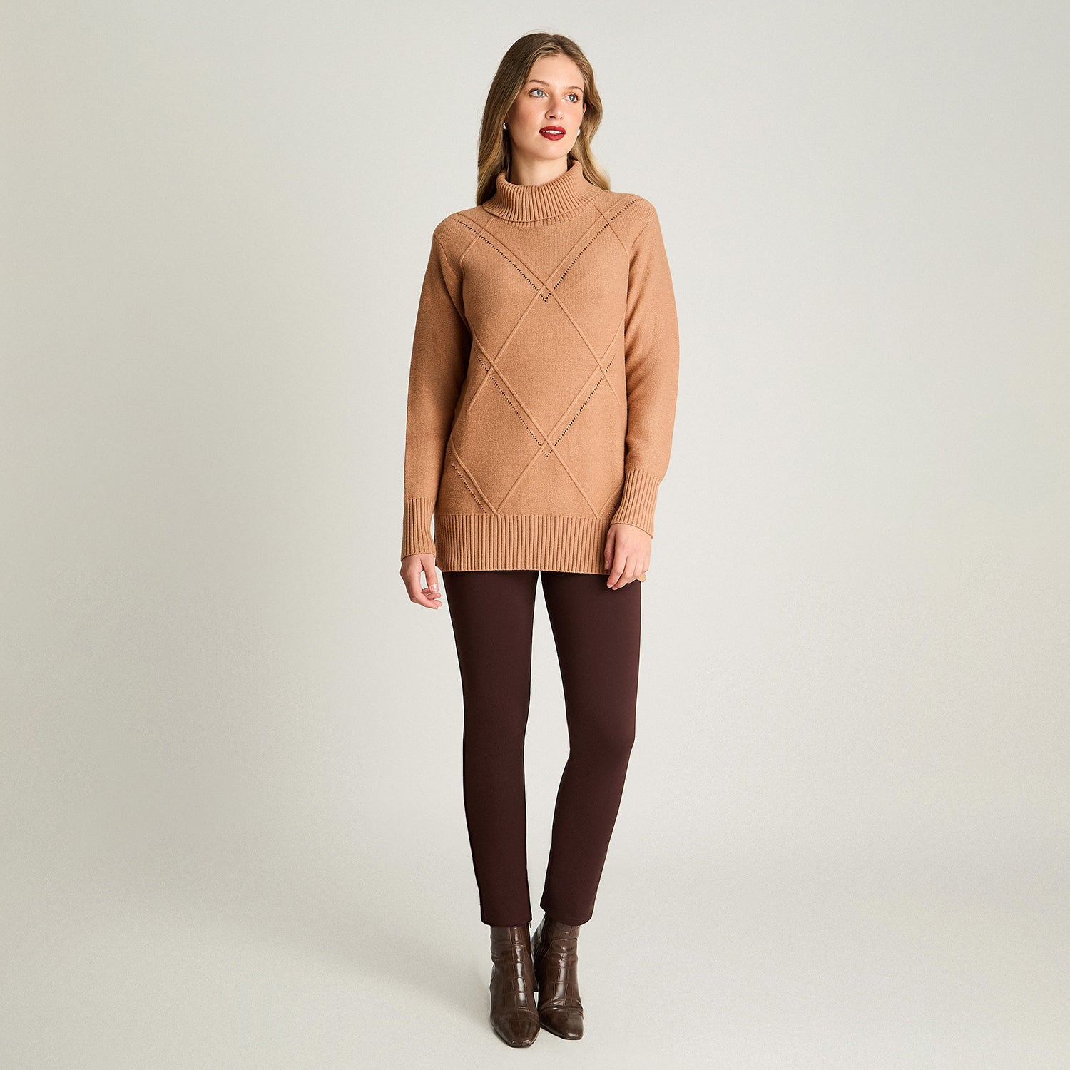 Sweater Manga Larga Cuello Alto Camel Lorenzo Di Pontti