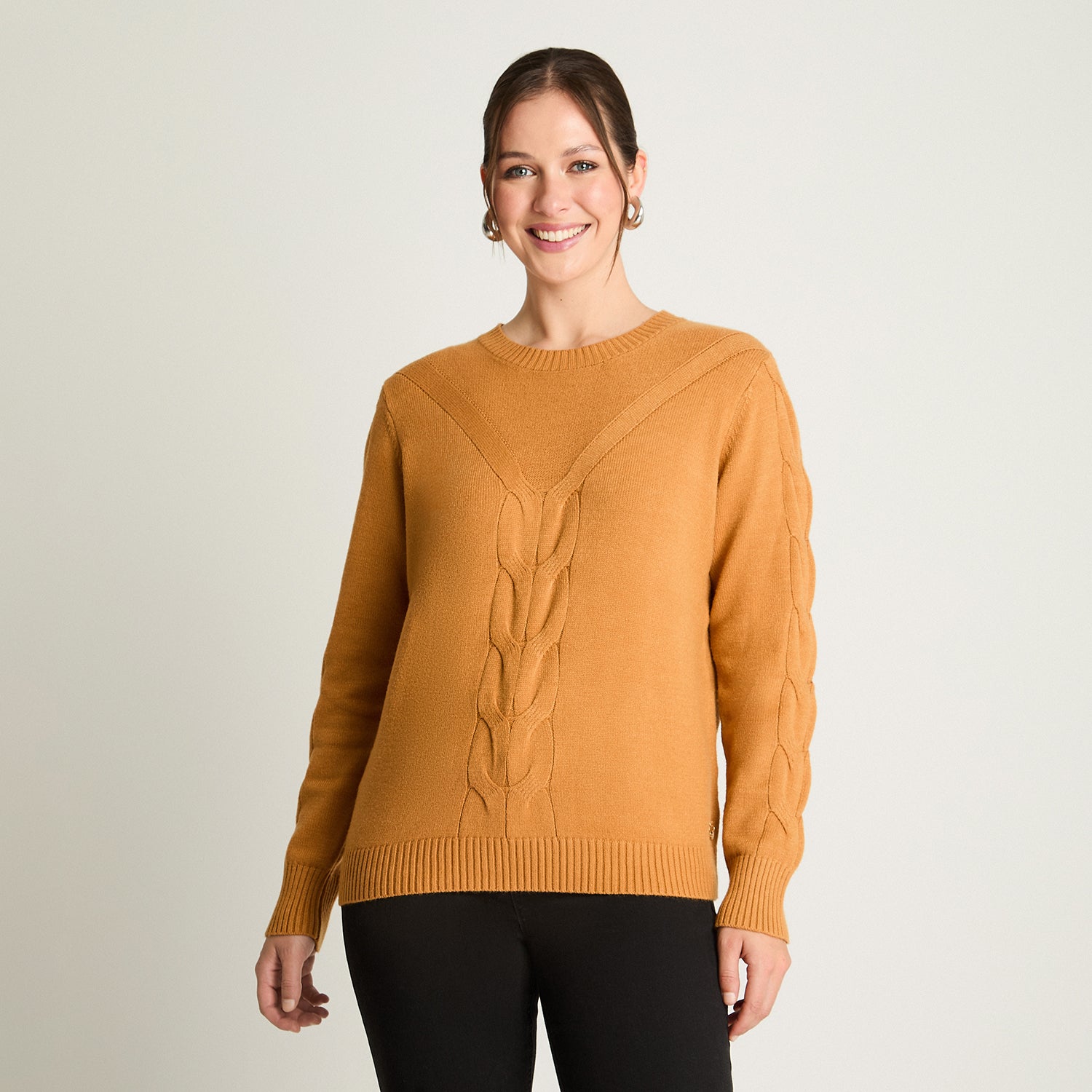 Sweater Escote Redondo Manga Larga Mostaza Lorenzo Di Pontti