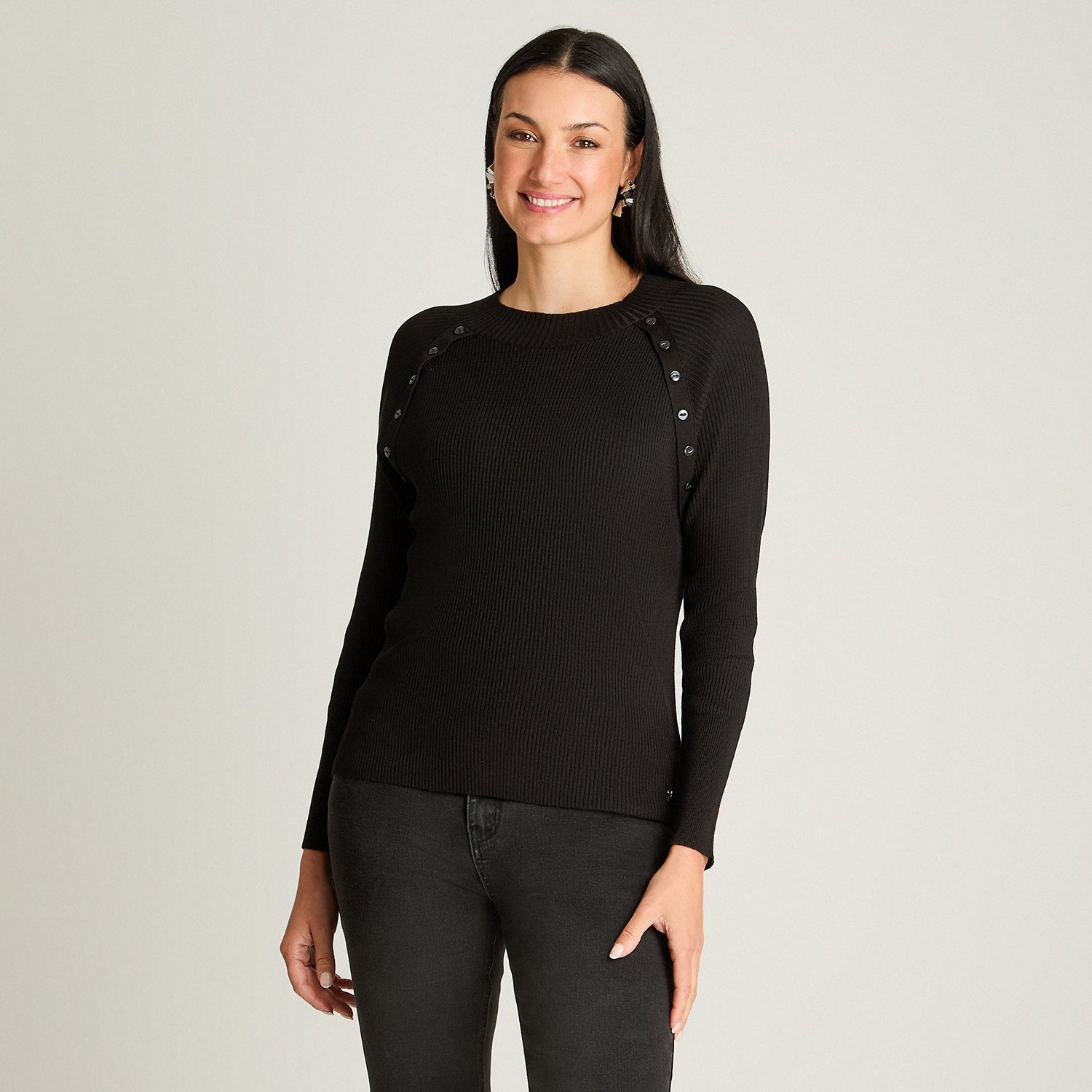 Sweater Escote Redondo Con Aplicación Negro Lorenzo Di Pontti