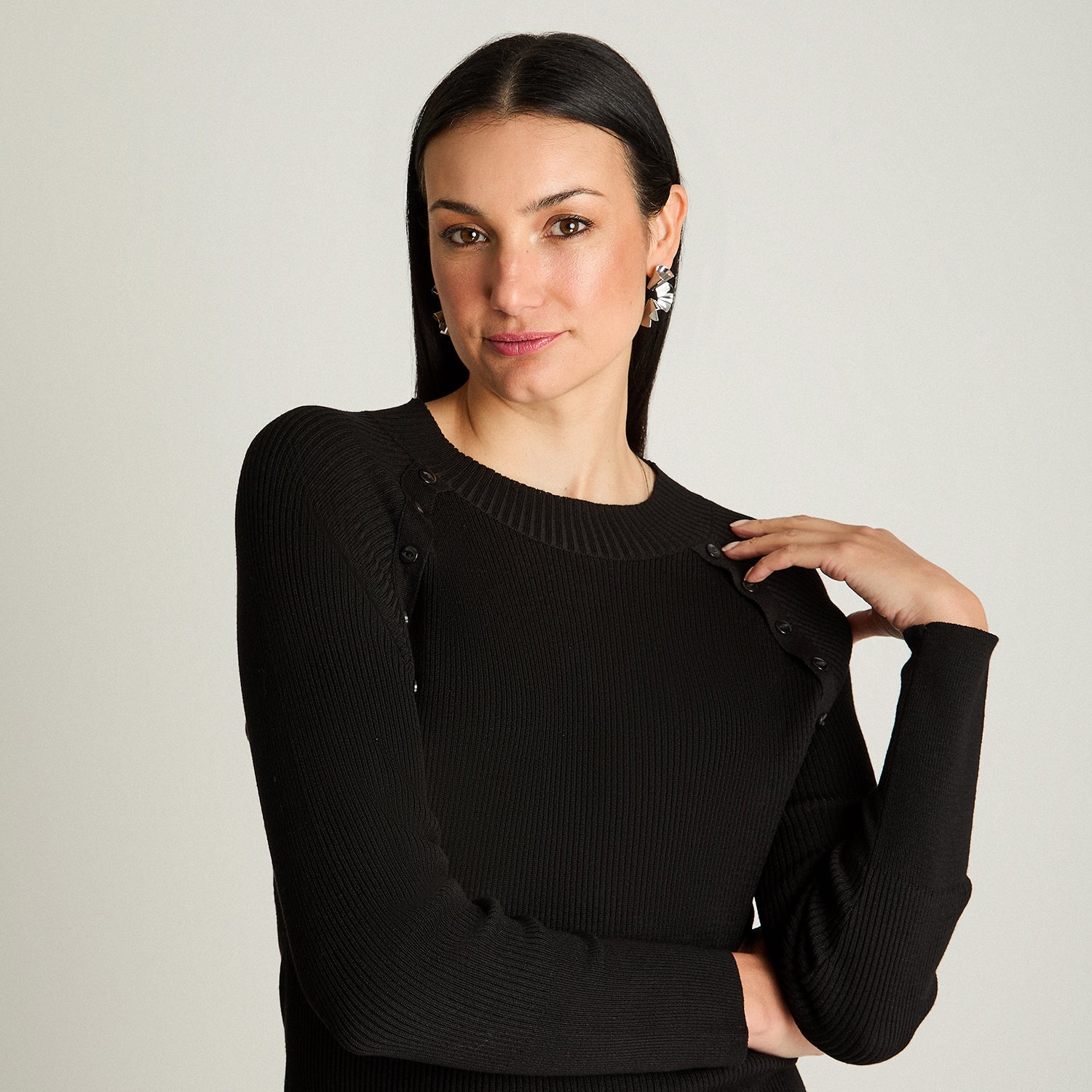 Sweater Escote Redondo Con Aplicación Negro Lorenzo Di Pontti