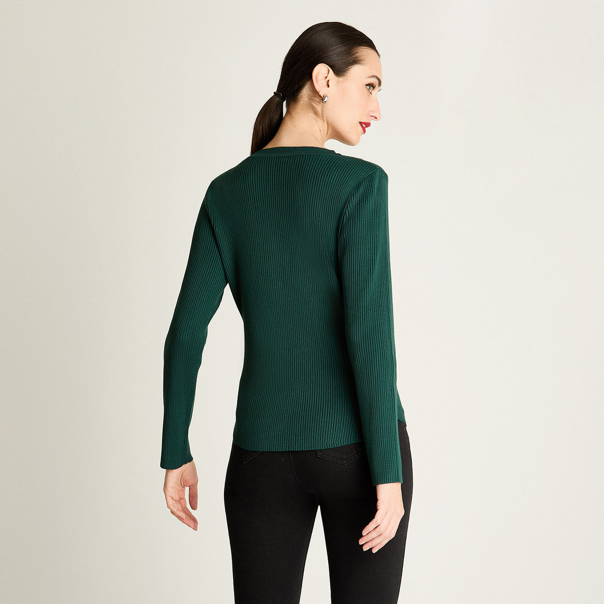 Sweater Manga Larga Escote Redondo Liso Verde
