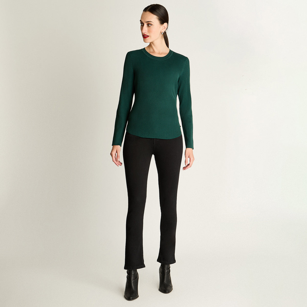 Sweater Manga Larga Escote Redondo Liso Verde