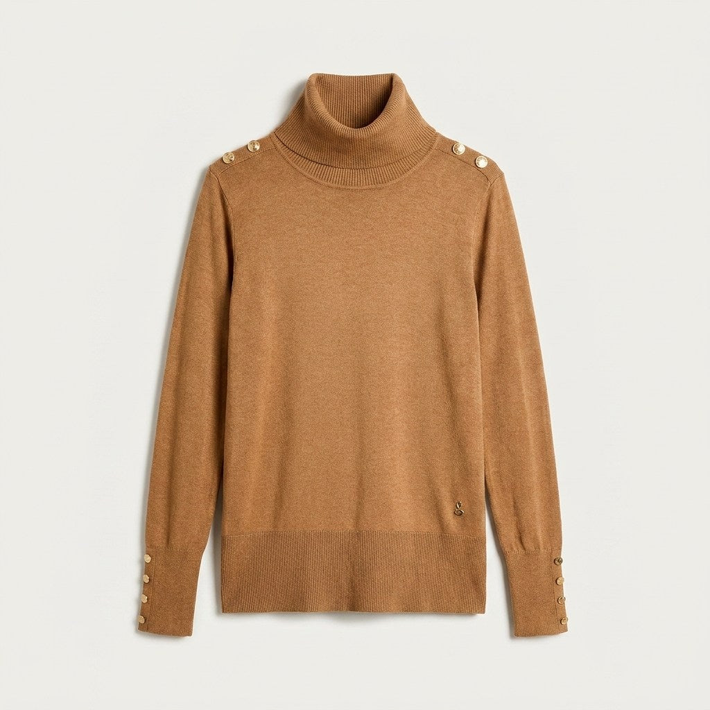 Sweater Manga Larga Cuello Alto Con Tachas Camel en plano