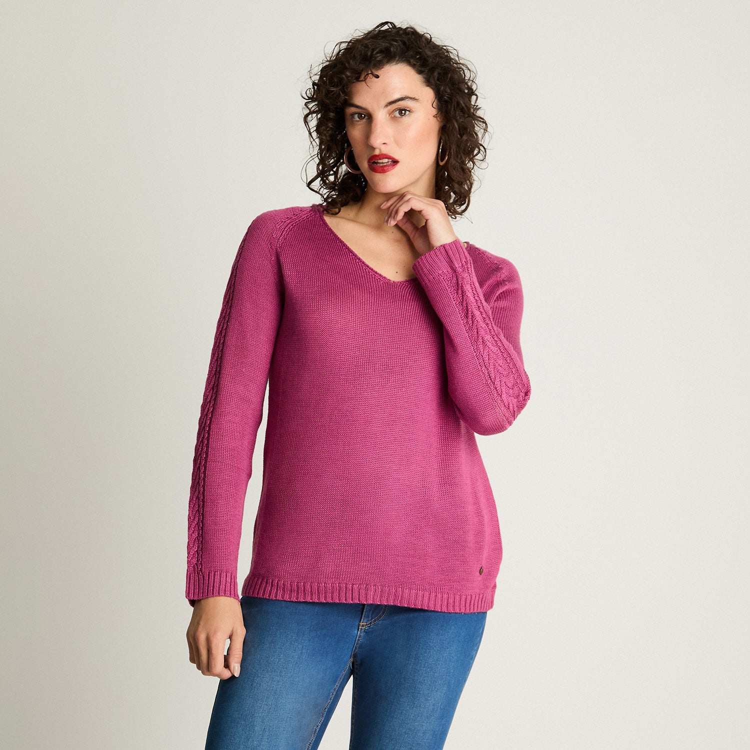 Sweater Escote V Básico Magenta Curvi