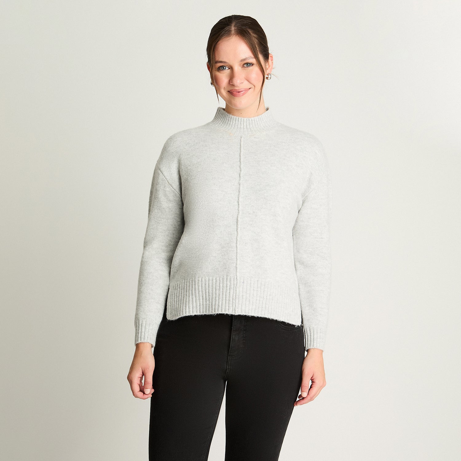 Tejido Manga Larga Cuello Mock Melange Gris Curvi