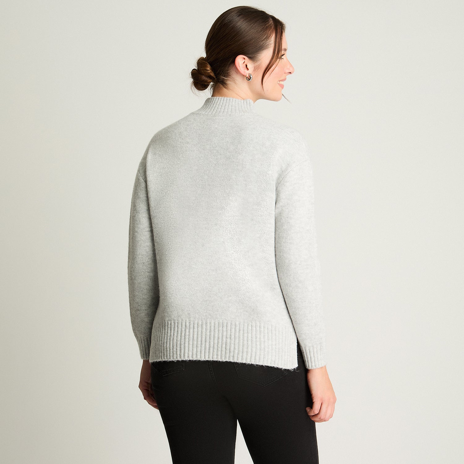 Tejido Manga Larga Cuello Mock Melange Gris Curvi