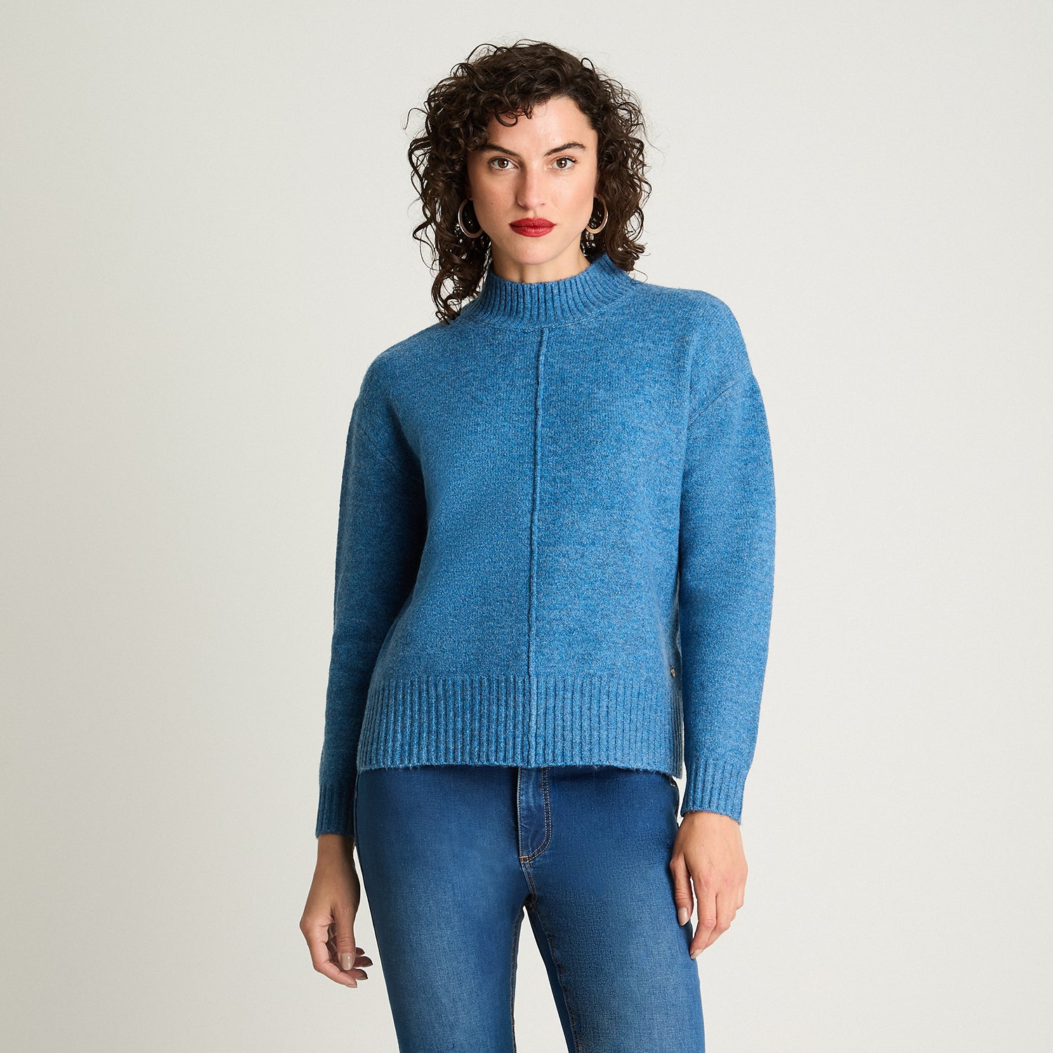 Tejido Manga Larga Cuello Mock Melange Indigo Curvi