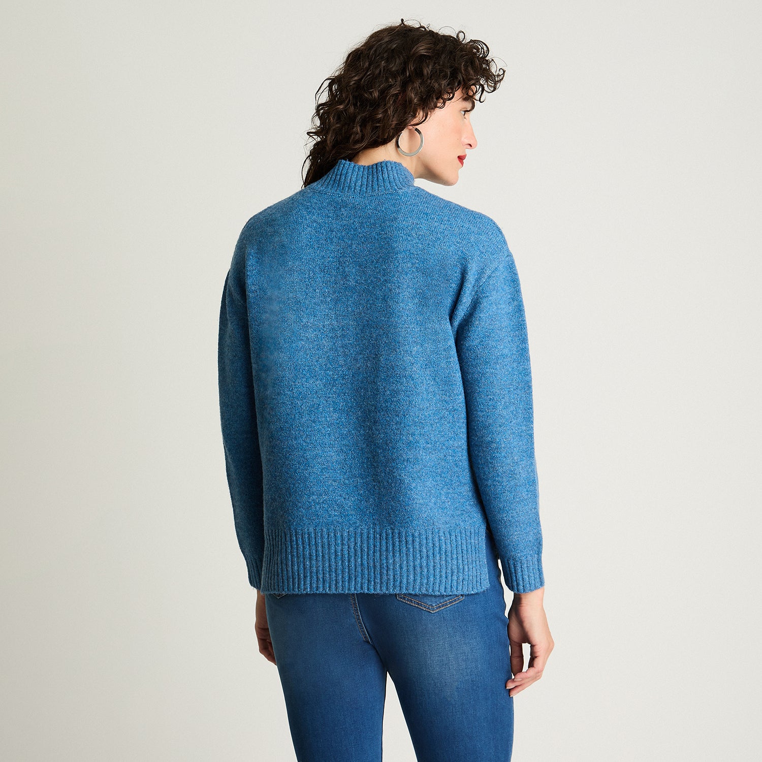 Tejido Manga Larga Cuello Mock Melange Indigo Curvi