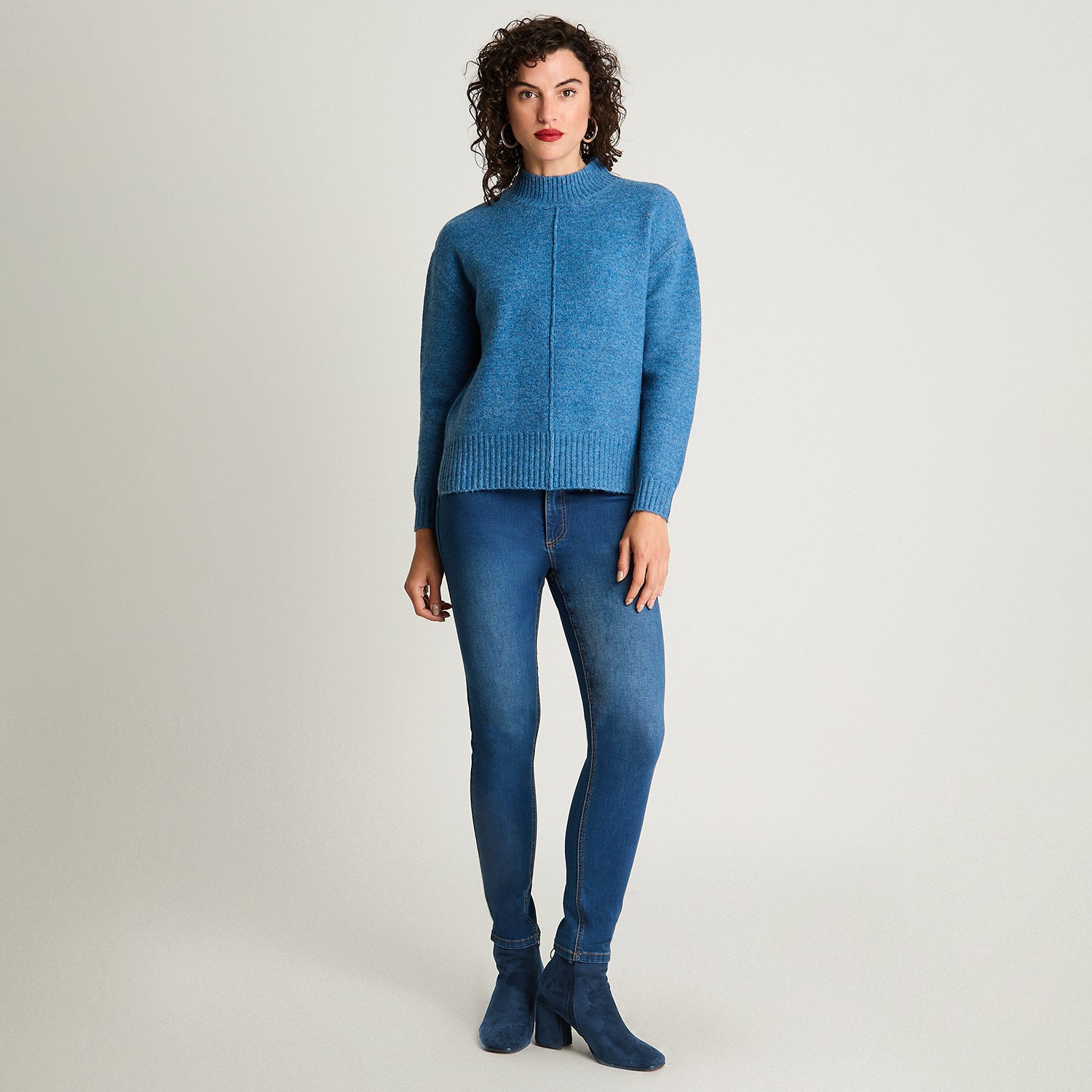 Tejido Manga Larga Cuello Mock Melange Indigo Curvi