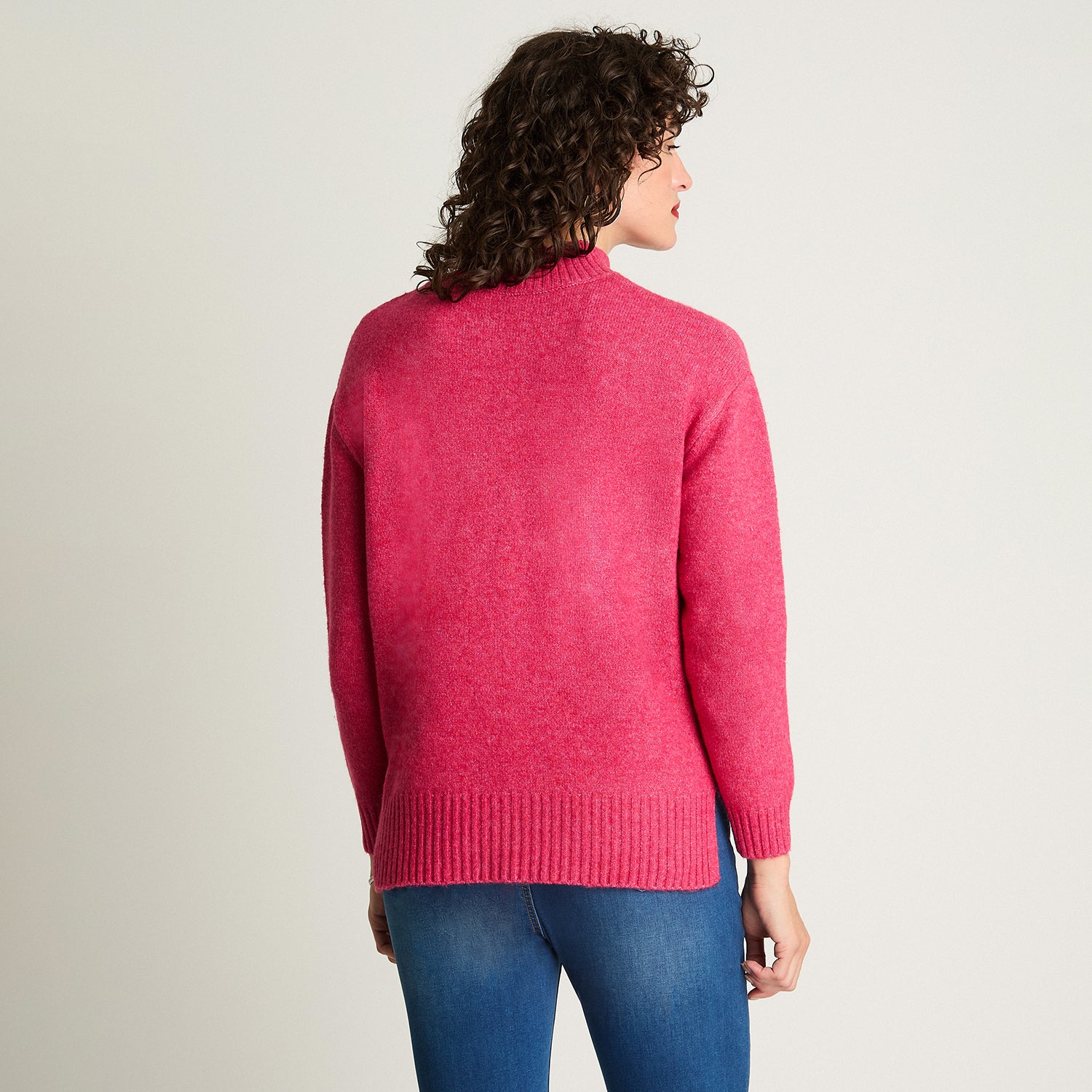 Tejido Manga Larga Cuello Mock Melange Rosado Curvi