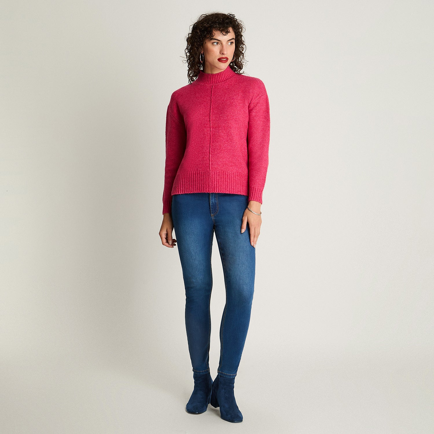 Tejido Manga Larga Cuello Mock Melange Rosado Curvi