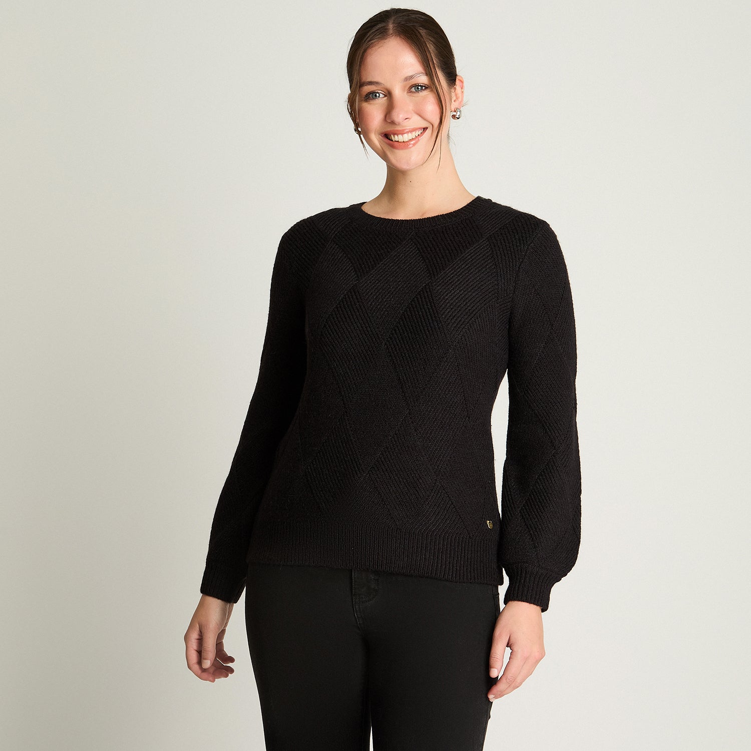 Sweater Manga Globo Rombos Negro Curvi