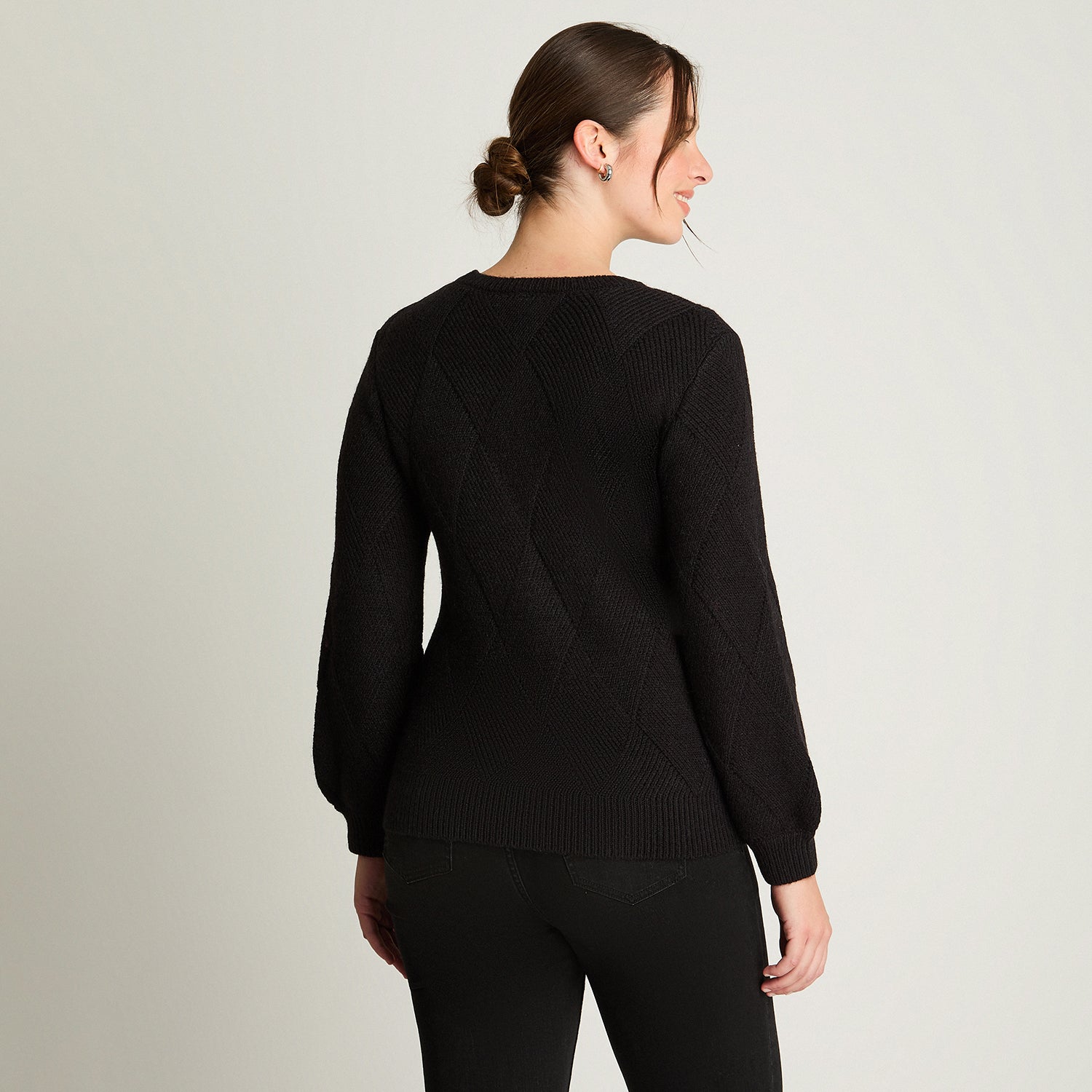 Sweater Manga Globo Rombos Negro Curvi