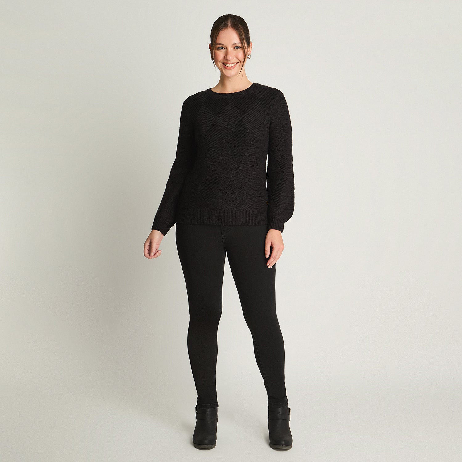 Sweater Manga Globo Rombos Negro Curvi