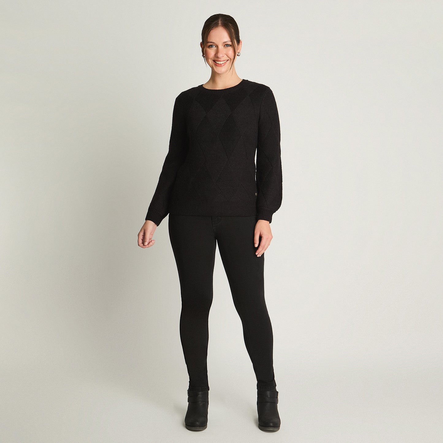 Sweater Manga Globo Rombos Negro Curvi