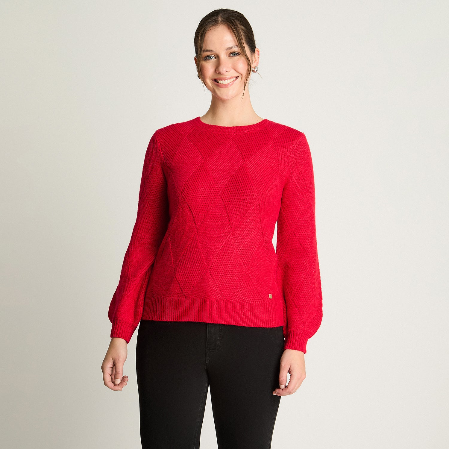 Sweater Manga Globo Rombos Rojo Curvi