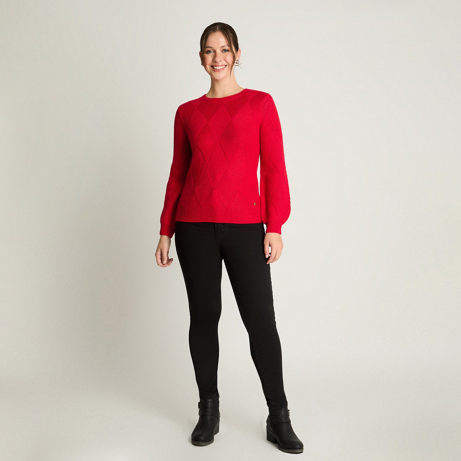 Sweater Manga Globo Rombos Rojo Curvi