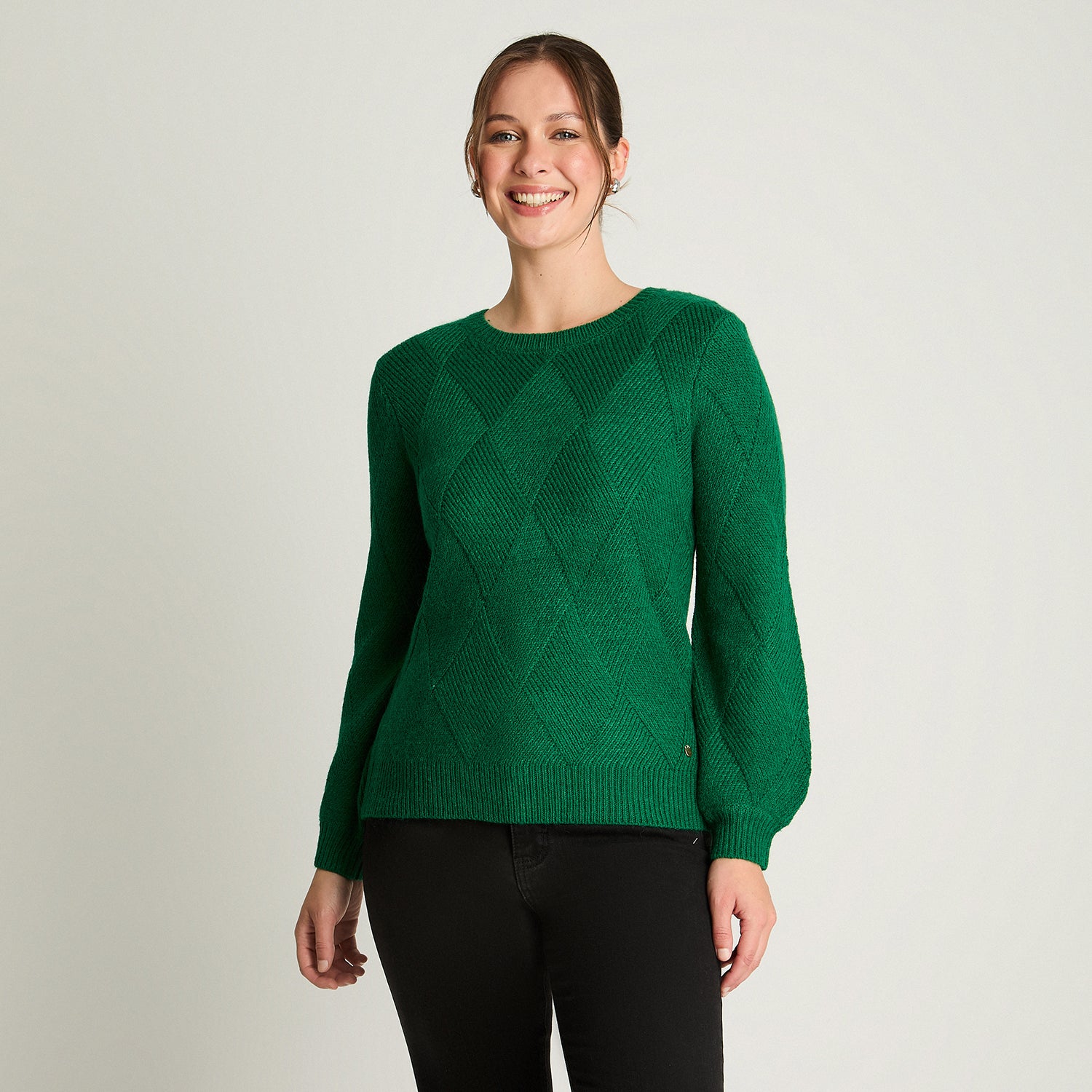 Sweater Manga Globo Rombos Verde Curvi