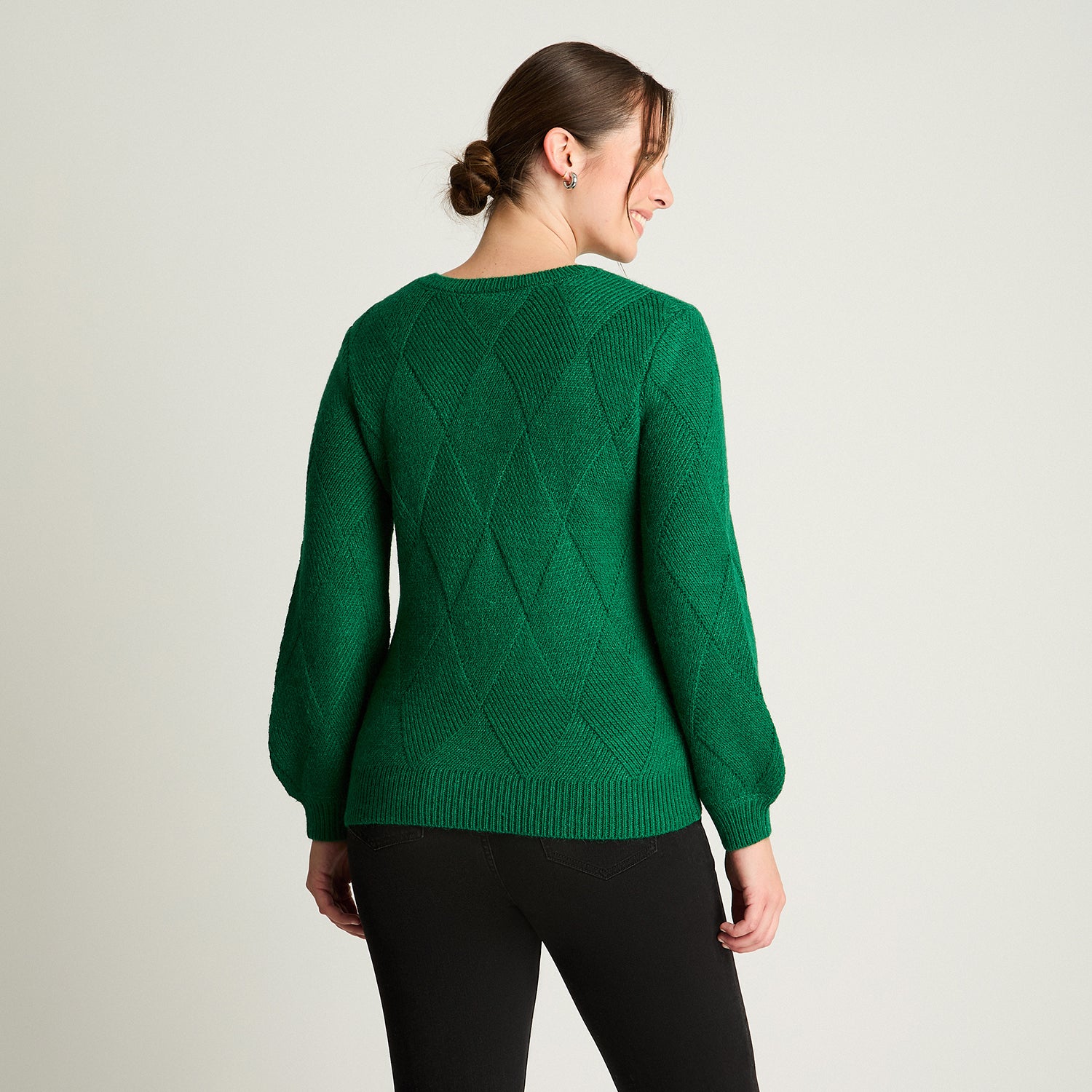 Sweater Manga Globo Rombos Verde Curvi