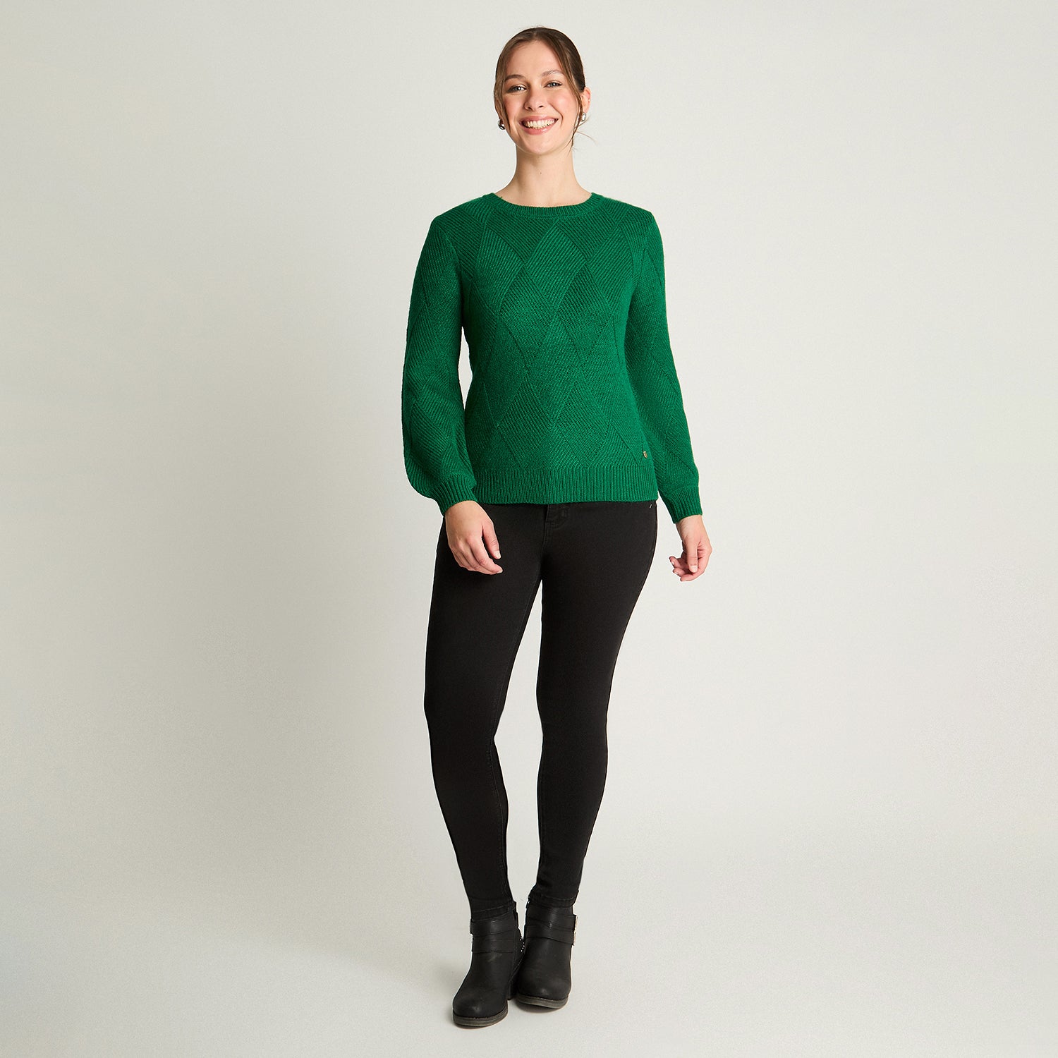 Sweater Manga Globo Rombos Verde Curvi