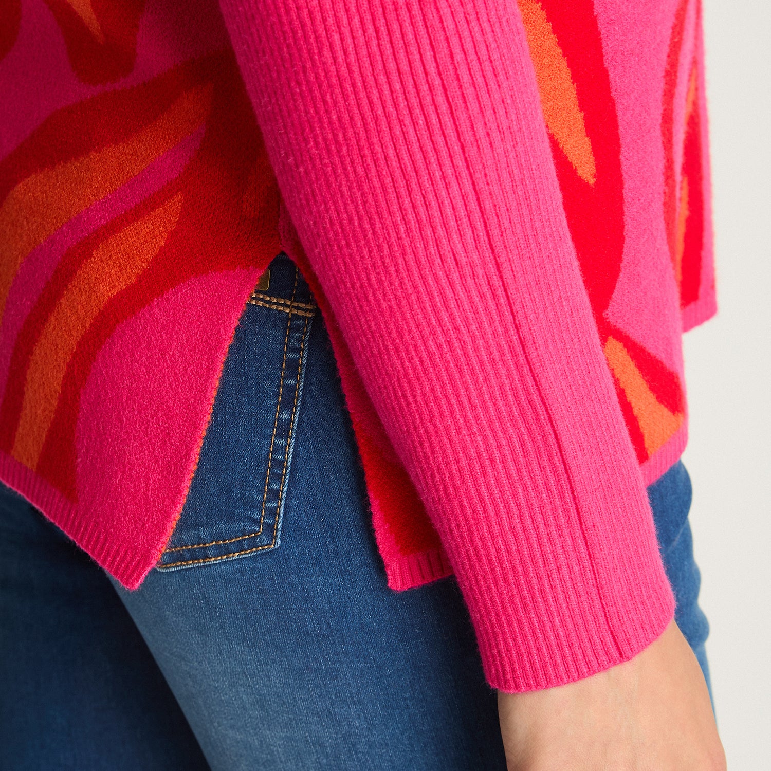 Tejido Jacquard Manga Larga Cuello Redondo Rojo Curvi
