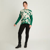 Tejido Jacquard Manga Larga Cuello Redondo Verde Curvi